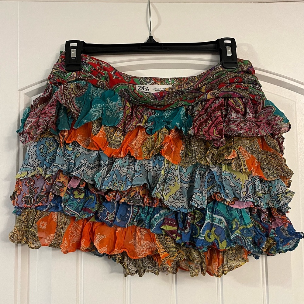 Zara Colorful Ruffled Mini Skirt